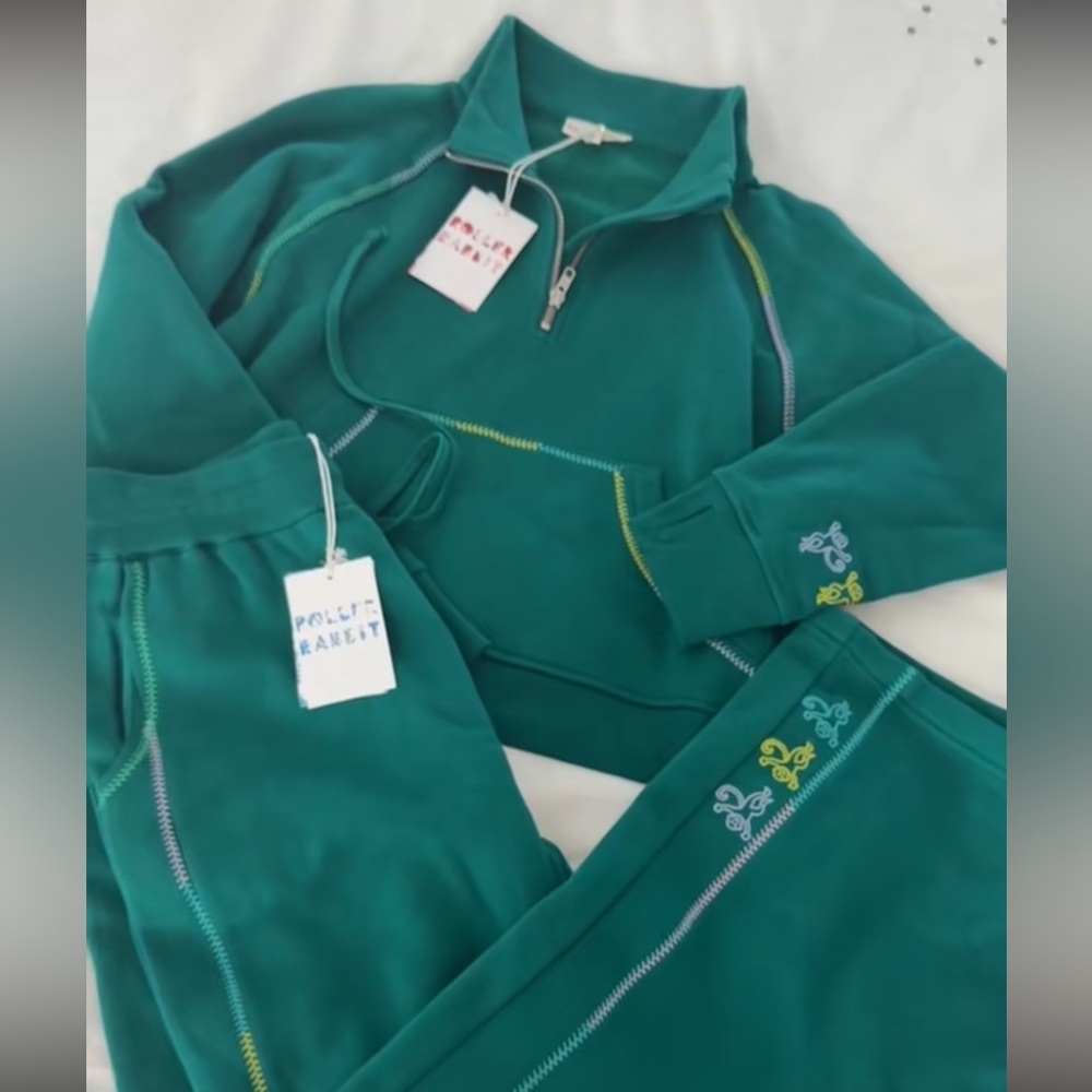 Green Roller Rabbit Embroidered Sweats NWT